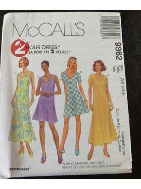 McCall's Misses Dress Sewing Pattern Size 4 6 8 9362 - Uncut